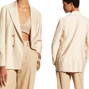Vince Women’s 6 Beige Lightweight Classic Double-Breasted Blazer Quiet Luxury